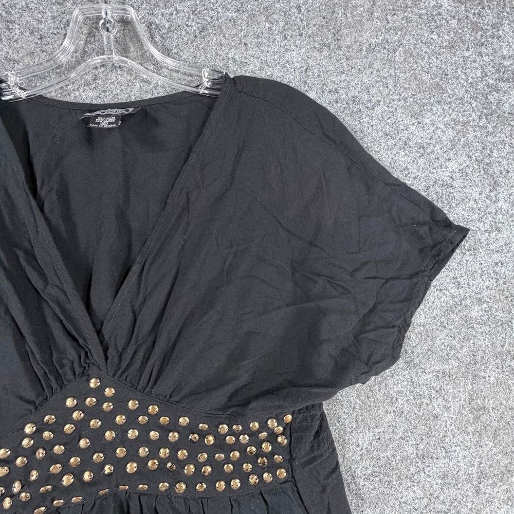 Angie Mini Dress Womens XL Black Studded Short Sleeve Casual Party Wear V Neck - Picture 10 of 16